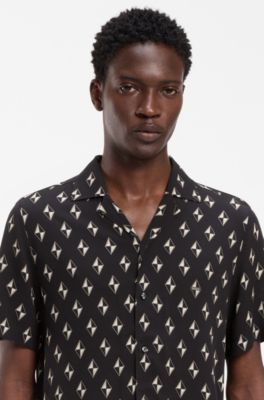 Chemise Relaxed imprim&eacute;e &agrave; losanges, Noir