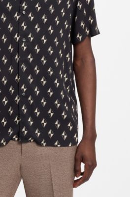 Chemise Relaxed imprim&eacute;e &agrave; losanges, Noir