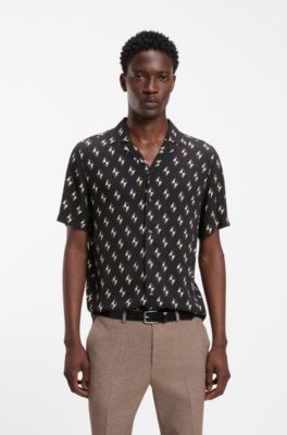 Chemise Relaxed imprim&eacute;e &agrave; losanges, Noir