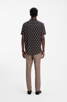 Chemise Relaxed imprim&eacute;e &agrave; losanges, Noir