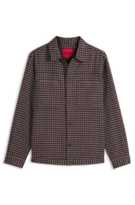 Cropped oversized-fit shirt in houndstooth cotton, Brown