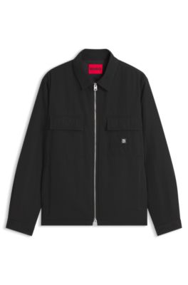 Oversized-fit overshirt in water-repellent canvas, Black
