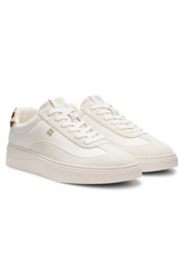 Canvas sneakers with pony-leopard backtab, White