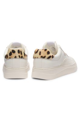 Canvas sneakers with pony-leopard backtab, White
