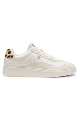 Canvas sneakers with pony-leopard backtab, White