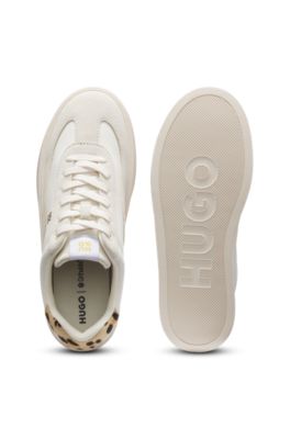 Canvas sneakers with pony-leopard backtab, White