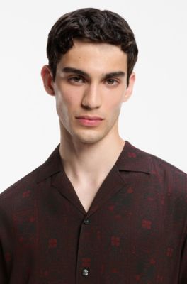 Camisa relaxed fit con estampado de naipes, Rosa oscuro