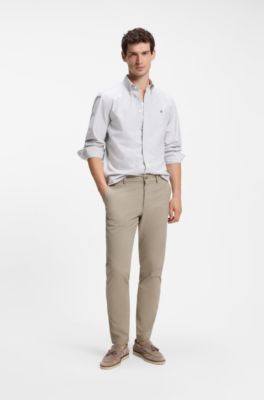Pantalones slim fit en dobby de algod&oacute;n el&aacute;stico, Beige claro
