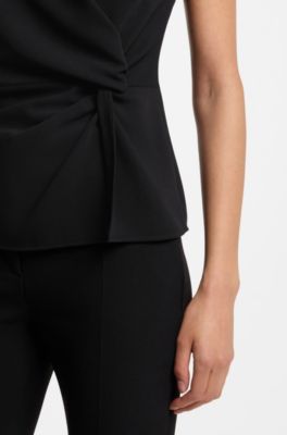 Crepe top with knotted detail, Black