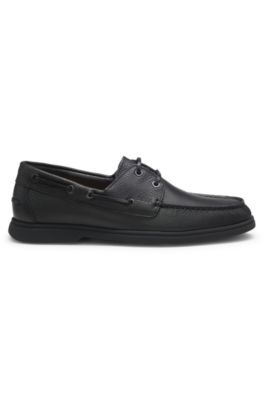 Boat shoes in tumbled leather, Black