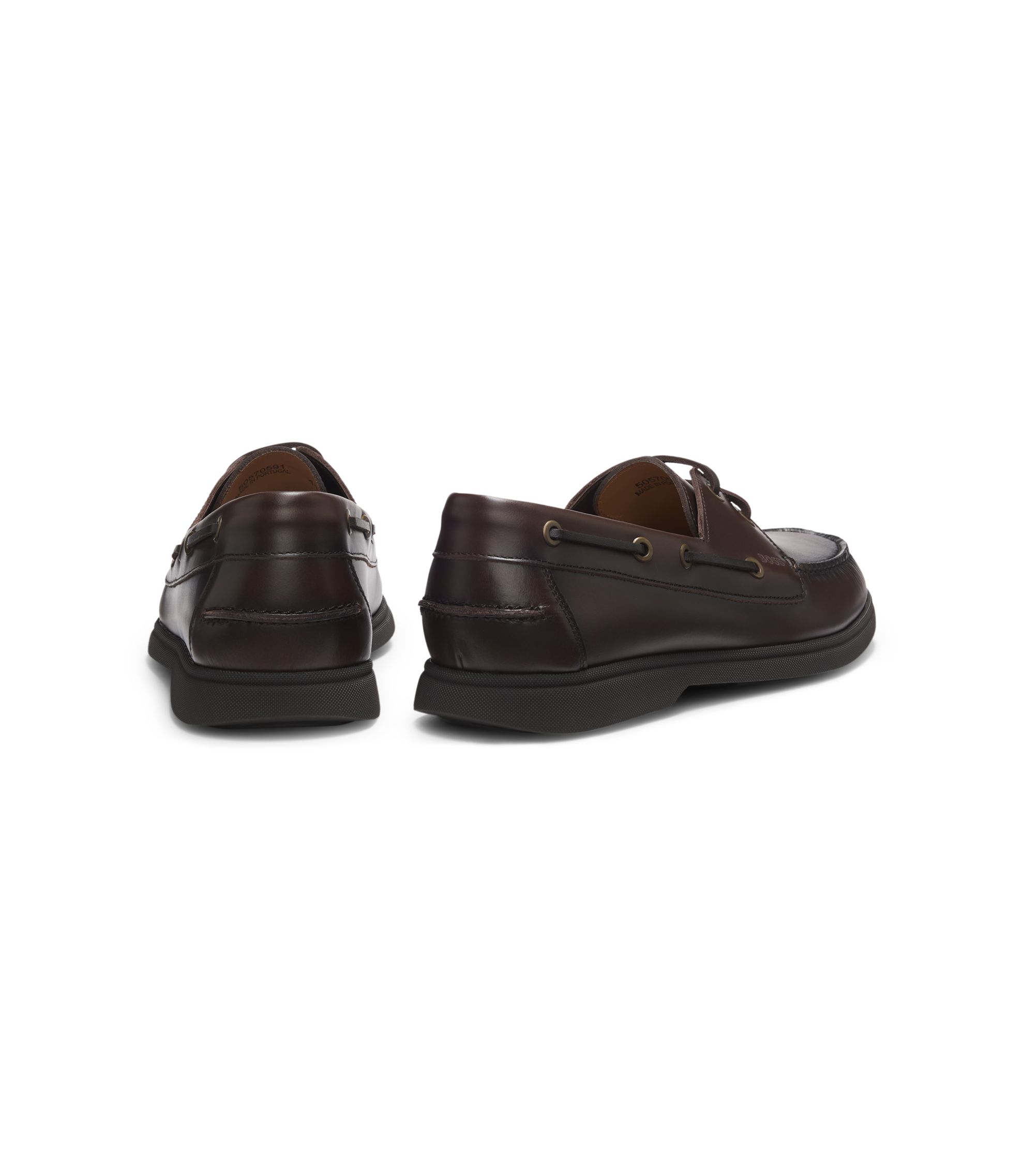 アメリカンBOSS BOSS - Leather boat shoes with embossed logo - Dark Brown