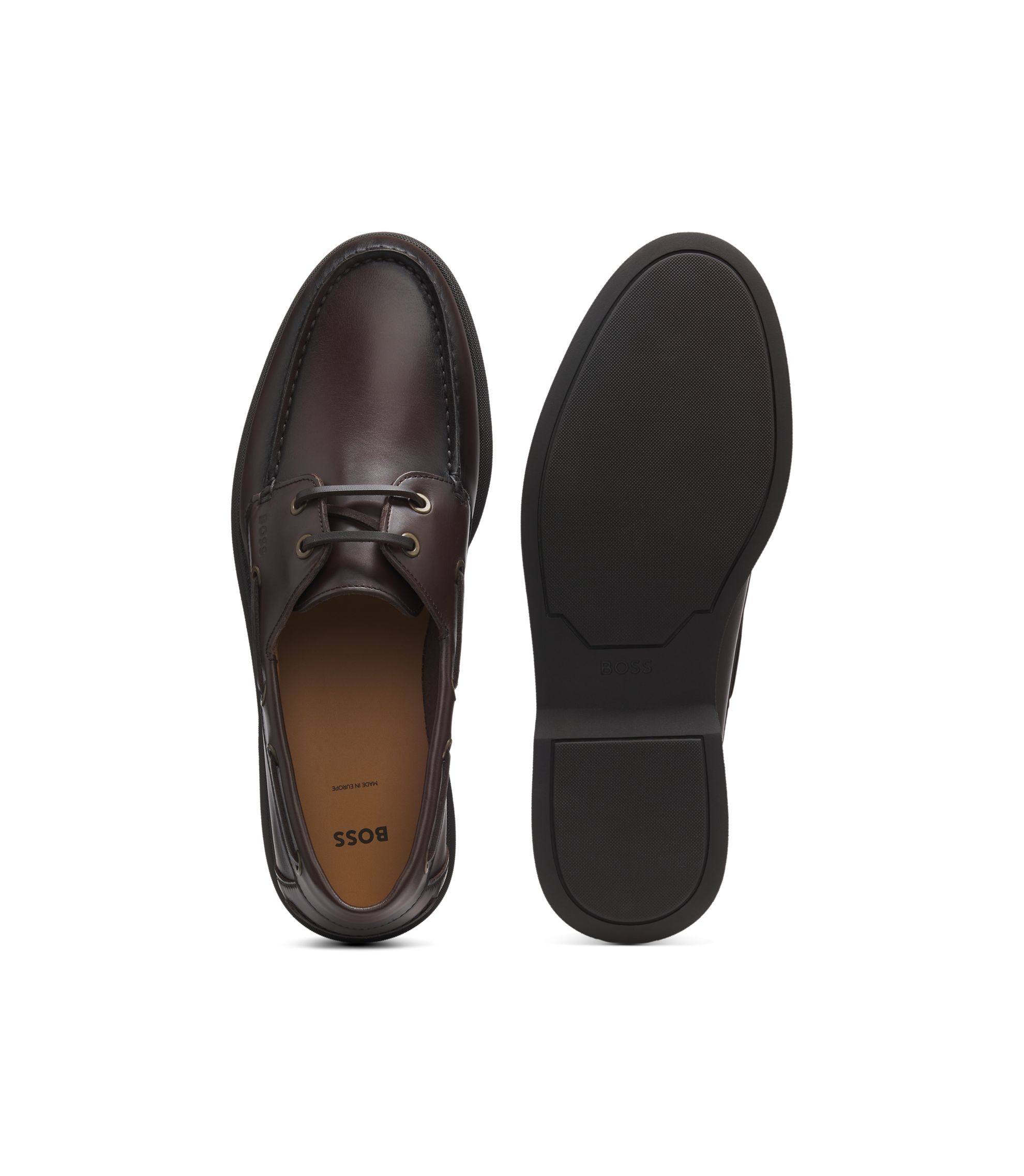 アメリカンBOSS BOSS - Leather boat shoes with embossed logo - Dark Brown