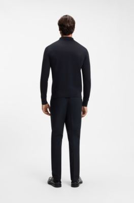 Virgin wool cardigan with a polo collar, Dark Blue