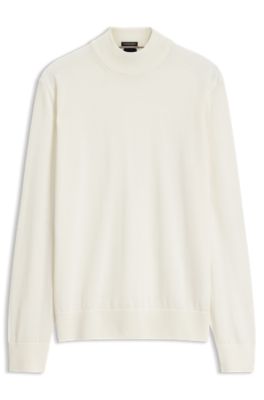 Mock-neck sweater in extra-fine merino wool, White