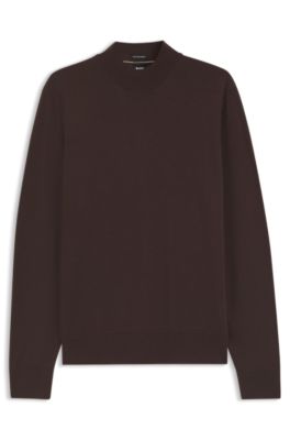 Jersey de cuello ingl&eacute;s en lana merina extrafina, Marr&oacute;n oscuro