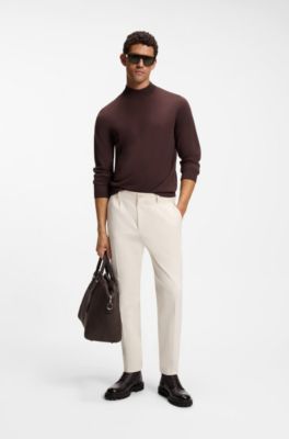 Jersey de cuello ingl&eacute;s en lana merina extrafina, Marr&oacute;n oscuro