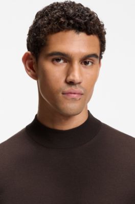 Jersey de cuello ingl&eacute;s en lana merina extrafina, Marr&oacute;n oscuro