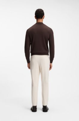 Jersey de cuello ingl&eacute;s en lana merina extrafina, Marr&oacute;n oscuro