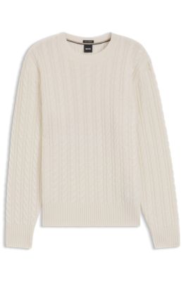 Cable-knit sweater in virgin wool and cashmere, White