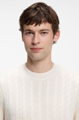 Cable-knit sweater in virgin wool and cashmere, White