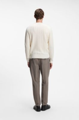 Cable-knit sweater in virgin wool and cashmere, White