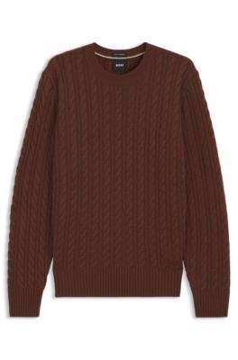 Cable-knit sweater in virgin wool and cashmere, Brown