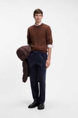 Cable-knit sweater in virgin wool and cashmere, Brown