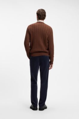 Cable-knit sweater in virgin wool and cashmere, Brown