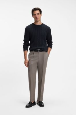 Cable-knit sweater in virgin wool and cashmere, Dark Blue
