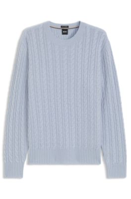 Cable-knit sweater in virgin wool and cashmere, Light Blue