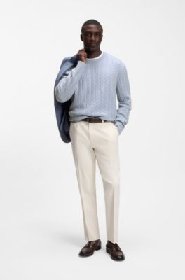 Cable-knit sweater in virgin wool and cashmere, Light Blue