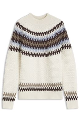 Fair Isle patterned sweater in virgin wool, White