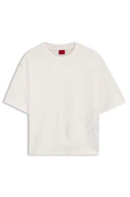 Camiseta de punto de algod&oacute;n con bordado de logo de gran tama&ntilde;o, Blanco