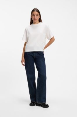 Camiseta de punto de algod&oacute;n con bordado de logo de gran tama&ntilde;o, Blanco