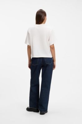 Camiseta de punto de algod&oacute;n con bordado de logo de gran tama&ntilde;o, Blanco
