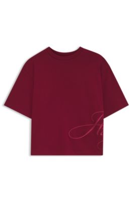 Camiseta de punto de algod&oacute;n con bordado de logo de gran tama&ntilde;o, Rojo claro
