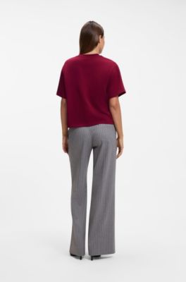 Camiseta de punto de algod&oacute;n con bordado de logo de gran tama&ntilde;o, Rojo claro