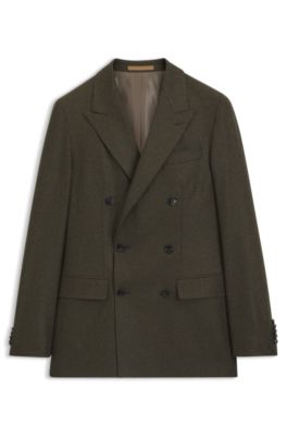 Regular-fit double-breasted wool blazer with cashmere, Light Green