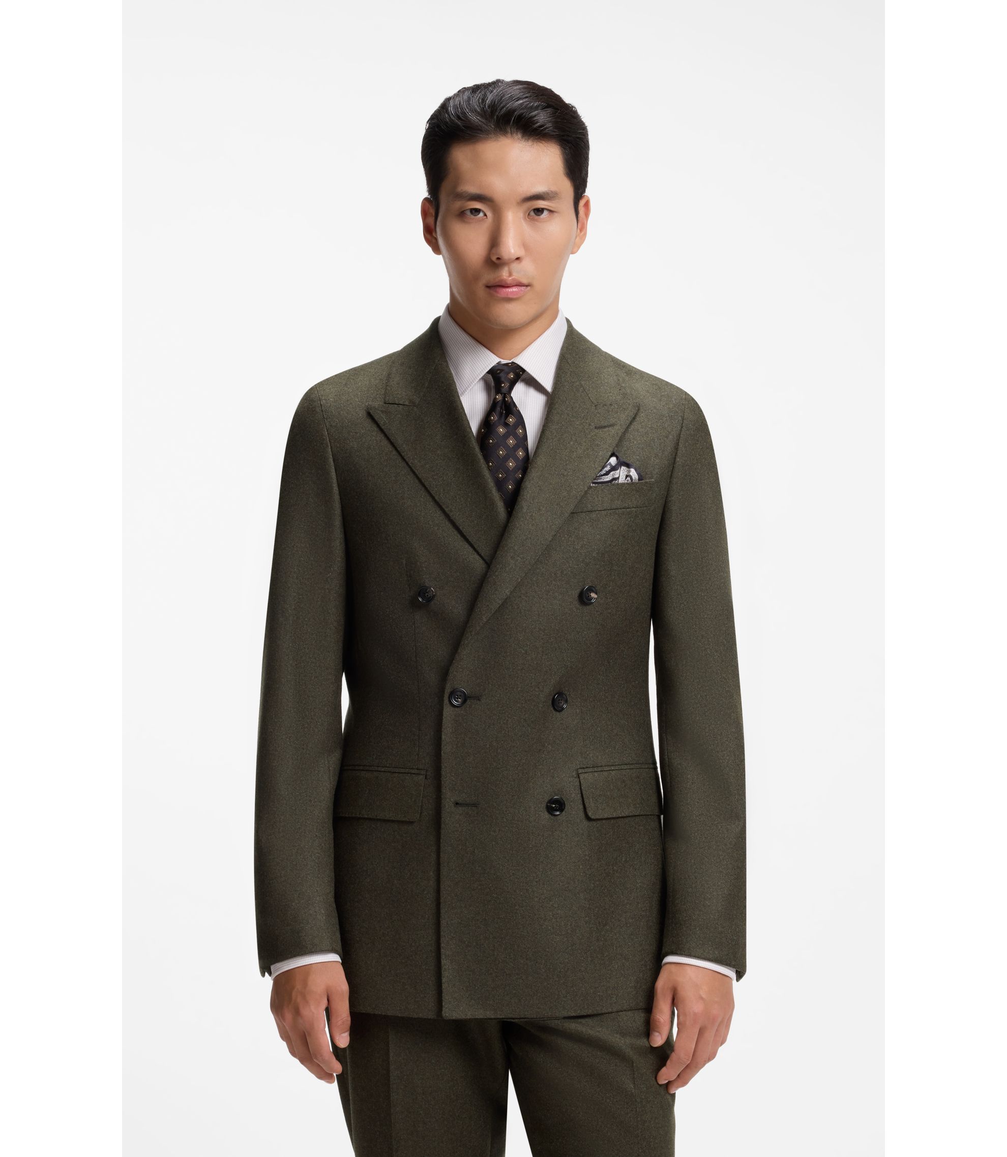 Regular-fit double-breasted wool blazer with cashmere