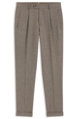 Pantalones tapered fit en lana virgen y cashmere de espiga, Cal