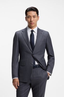 Traje regular fit de dos piezas en lana virgen italiana, Azul oscuro
