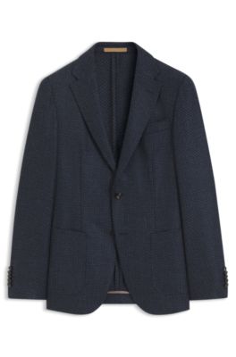 Slim-fit jacket in patterned virgin wool, Dark Blue