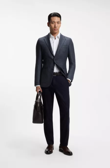 Slim-fit jacket in patterned virgin wool