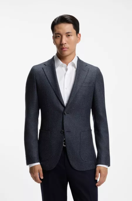 Slim-fit jacket in patterned virgin wool