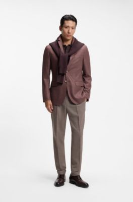 Regular-fit blazer in virgin wool with silk, Light Brown