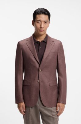 Regular-fit blazer in virgin wool with silk, Light Brown