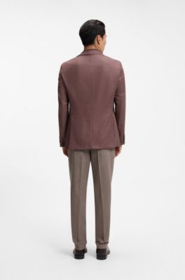 Regular-fit blazer in virgin wool with silk, Light Brown