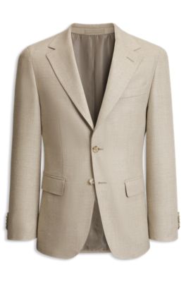 Regular-fit blazer in virgin wool with silk, Light Beige