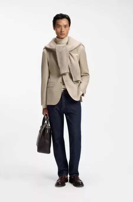 Regular-fit blazer in virgin wool with silk