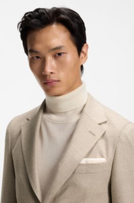 Regular-fit blazer in virgin wool with silk, Light Beige